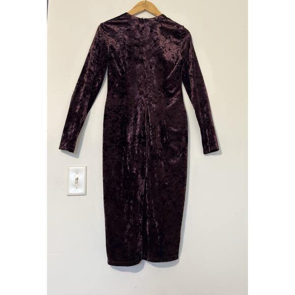 Maggy London Burgundy Crushed Velvet Midi Dress, Long Sleeve, Size 2 - Picture 6 of 14